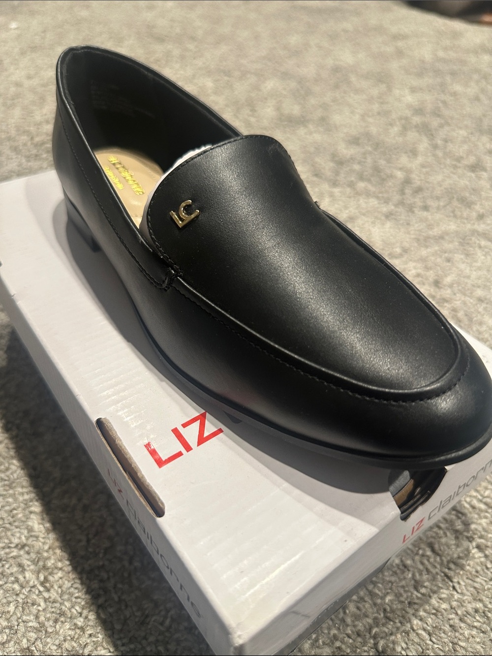 Liz Claiborne Black Slip-On Women's Loafer with Gold LC Accent